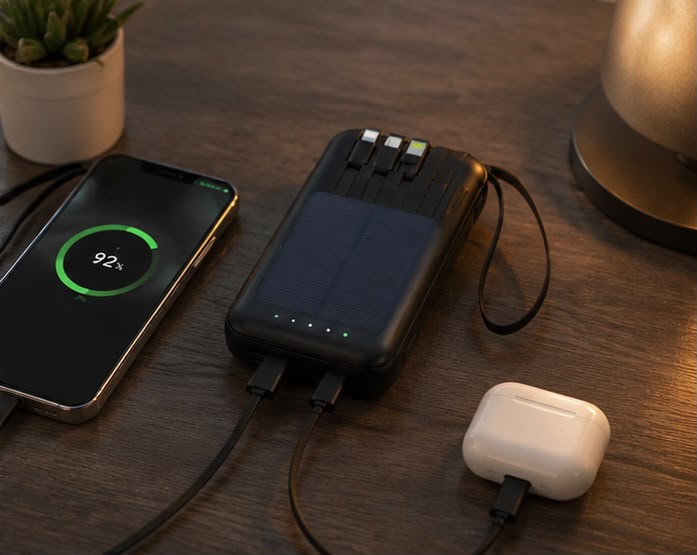 Mini Power Bank Solar con Cables Integrados