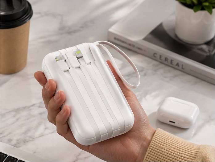 Mini Power Bank Solar con Cables Integrados