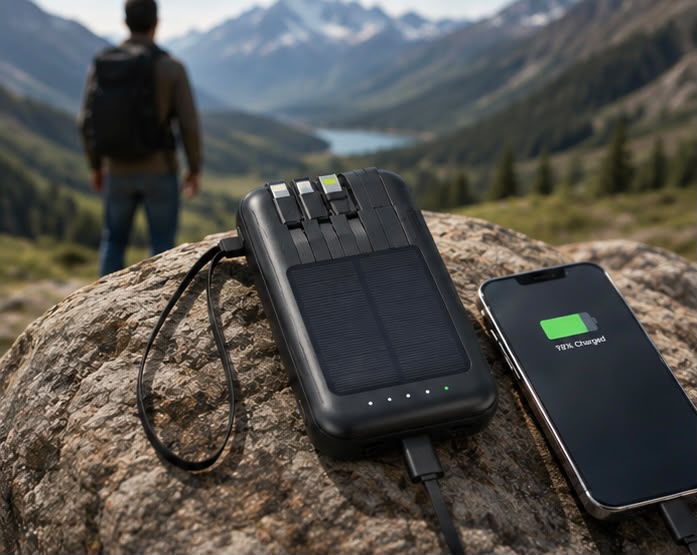 Mini Power Bank Solar con Cables Integrados